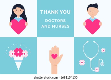 Thank You Doctors and Nurses. Gratitude to Hospital Medical Staff  Illustration Set.