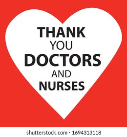 "Thank you Doctors and nurses" healthcare worker and medical  hospital profession concept vector illustration. Simple flat style art for epidemic covid-19 pandemic quarantine. Handwritten lettering