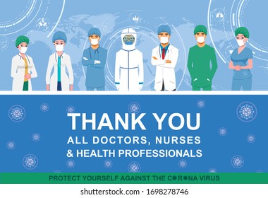 Thank you Doctors, nurses and healthcare professional for saving us, vector illustrations