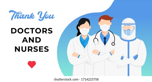 Thank you Doctors, Nurses and Healthcare working in the hospitals and fighting the coronavirus. Vector illustration coronavirus COVID-19 design. Coronavirus COVID-19 pandemic design Concepts.