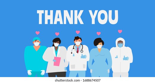 Thank You Doctors And Nurses  Medical Staff Coronavirus Covid 19 Pandemic Vector Illustration