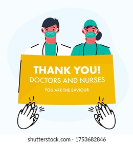 Thank You to Doctors and Nurses are the Our Saviour with Clapping Hands on Light Blue Background.