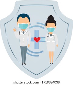 Thank You Doctors And Nurses, The Real Heroes Of The Coronavirus Crisis. COVID-19 Vector Illustration. Team Of Doctors In White Coats On white Background