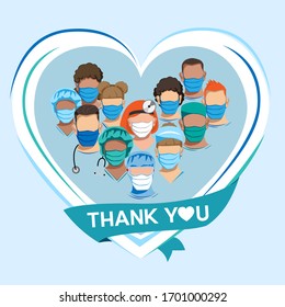 Thank you to the doctors and nurses for their help and saved lives. Vector illustration.
