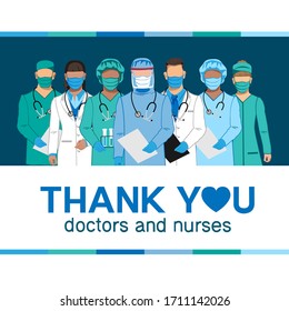 Thank you to the doctors and nurses for their help and saved lives. Vector illustration.