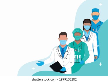 Thank you to the doctors and nurses for their help and saved lives. Medicine and health. Vector illustration horizontal in flat style on an abstract background.