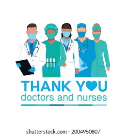 Thank you to the doctors and nurses for their help and saved lives. Vector illustration.