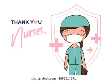 Thank you doctors and nurses working in the hospitals and fighting the coronavirus, vector illustration. Covid-19.