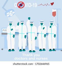 Thank you doctors and nurses working in the hospitals and fighting the coronavirus concept, vector illustration covid-19 icon cartoon
