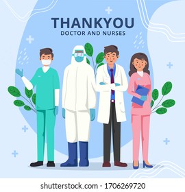 Thank you doctors and nurses working in the hospitals and fighting the coronavirus, vector illustration