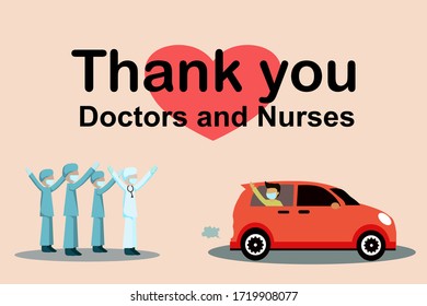 Thank you doctors and nurses working in the hospitals and fighting the coronavirus, vector illustration