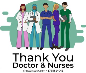 Thank you doctors and nurses working in the hospitals and fighting the coronavirus, vector illustration
