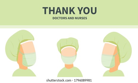 Thank you doctors and nurses working in the hospitals and fighting the coronavirus, vector illustration, BANNER, VECTOR, BACKGROUND, GREETING CARD FOR YOUR PROJECT.
