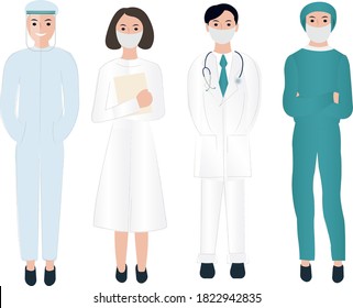 Gracias Médicos Y Enfermeras Que Trabajan En Hospitales, Ilustración De Vectores