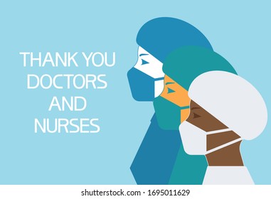 Thank you doctors and nurses.Poster.
Illustratively graphic poster with text information and graphic elements.