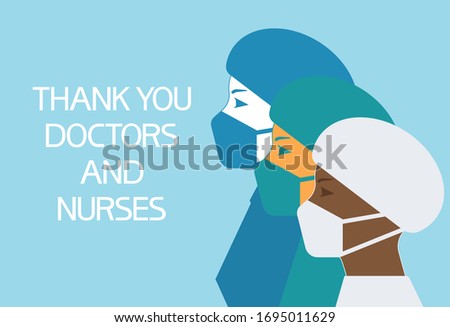 Thank you doctors and nurses.Poster.
Illustratively graphic poster with text information and graphic elements.