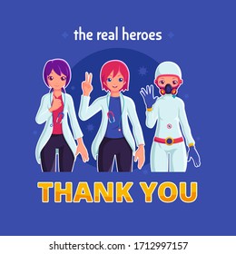 Thank you doctors. The real heroes of the pandemic. Vector illustration