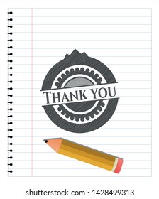 Thank you drawn in pencil. Vector Illustration. Detailed.