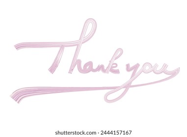 "Thank you" elegant lettering with swoosh. Calligraphy vector text in linear style. Modern line calligraphy. Pink ink illustration. Lettering. Posters, banners, cards, websites, prints