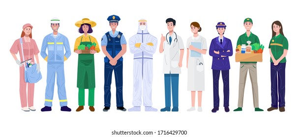 Thank You Essential Workers Concept. Various occupations people. Vector