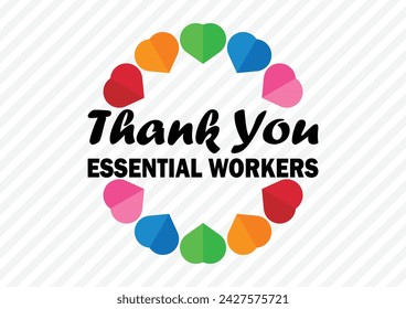 Thank You Essential Workers wallpaper with Colorful heart shapes and typography.Thank You Essential Workers, background