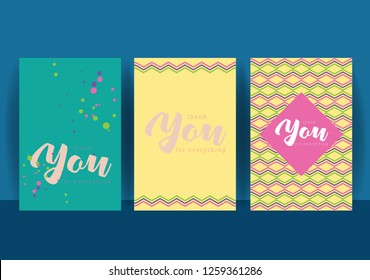 Thank You for everything Cards, Sticker , Tag Label Design Vector EPS 10. Set of 3 