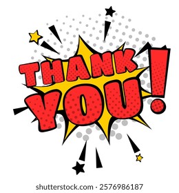 thank you and exclamation point, vector poster or banner, social media post, cartoon comics style