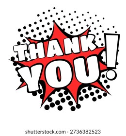 thank you and exclamation point, vector poster or banner, social media post, cartoon comics style