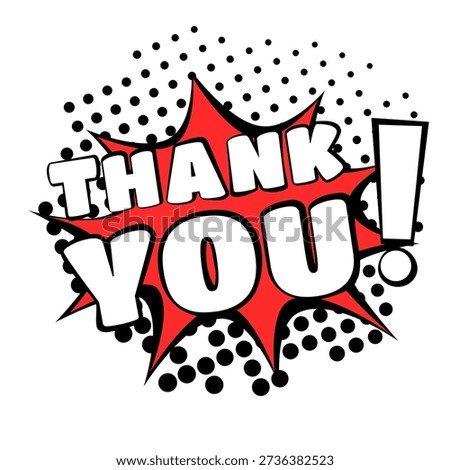 thank you and exclamation point, vector poster or banner, social media post, cartoon comics style