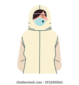 thank you, female physician professional with protective suit and mask vector illustration