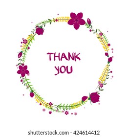 "Thank You" flat style vector floral frame.  