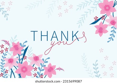 Thank you floral card. Horizontal appreciation banner. Vector illustration