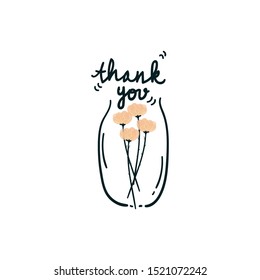 thank you with floral elements. Creative garden texture for fabric, wrapping, textile, wallpaper, apparel. Vector illustration