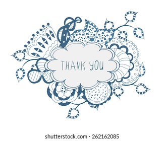 Thank you floral frame. Hand drawn vector template.