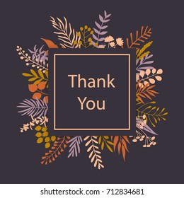 thank you floral twigs branches frame greeting card background