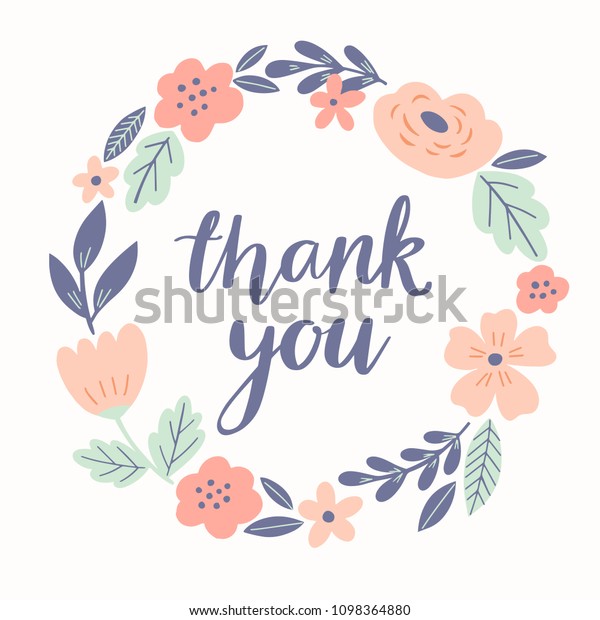 Thank You Floral Wreath Cute Flowers Stock Vector (Royalty Free ...