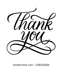 Thank You flourish card design. Hand written lettering sign. Classic calligraphy vector on white background