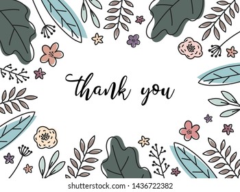 Thank you flower plants cute card  congratulations grateful elegant beauty vector illustration