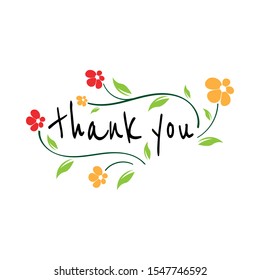 thank you with flowers card lettering. Beautiful greeting scratched calligraphy