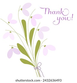Thank you with flowers card lettering. Bouquet of tender spring flowers. Spring flowers. 