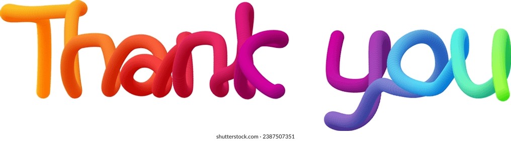 Thank you fluid text with dynamic curved lines made of blended colorful circles. Vector illustration.
