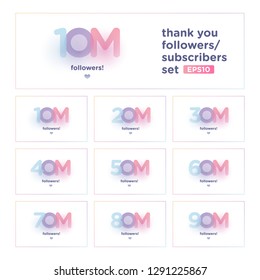 thank you follower set with colorful background number and soft shadow. Illustration for Social Network friends, Web user Thank you celebrate of subscribers or followers and like