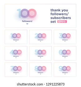thank you follower set with colorful background number and soft shadow. Illustration for Social Network friends, Web user Thank you celebrate of subscribers or followers and like