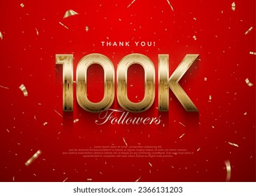 Thank you followers 100k background, greeting banner poster for fans. Premium vector background for achievement celebration design.