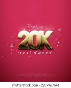 Thank you followers for 20K, with fancy gold numbers on a red background.