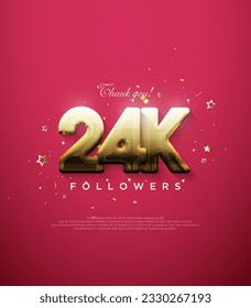 Thank you followers for 24k, with fancy gold numbers on a red background.