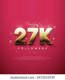 Thank you followers for 27k, with fancy gold numbers on a red background.