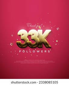 Thank you followers for 33k, with fancy gold numbers on a red background.