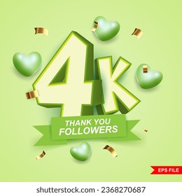 thank you followers 4K style 3d writing and gold confetti. 3d number vector illustration for social media 4000 followers, Thank you followers