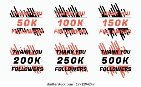 Thank you followers badges set. Community growing celebration design vector illustration